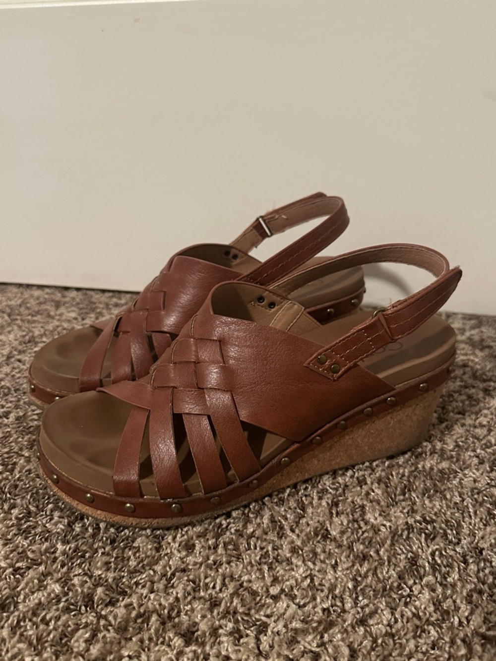 Corkys Brown Woven Leather Slingback Wedges